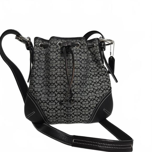 Coach Handbags - Coach Purse Black Signature Logo Drawstring Crossbody Adjustable Strap 6387